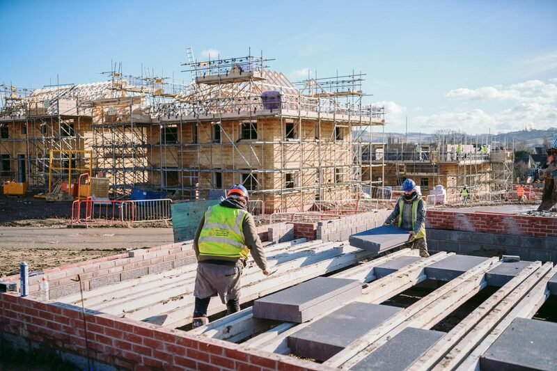 An active custom home construction site