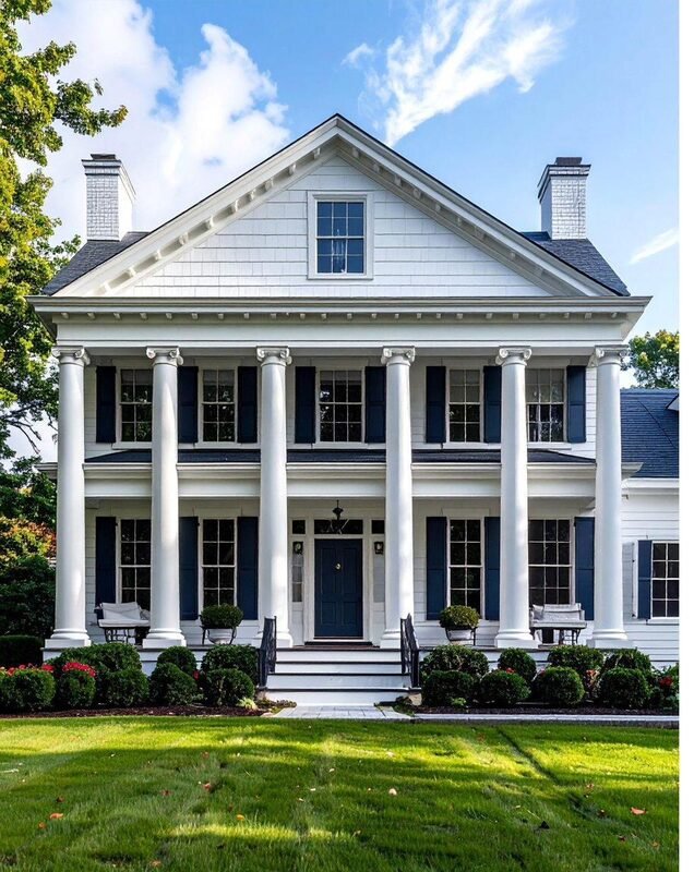 White colonial custom home with grand columns