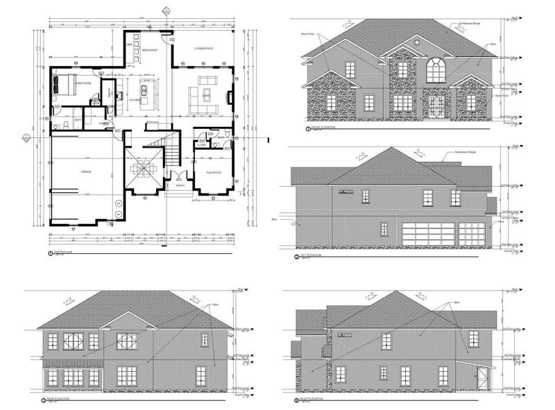 Custom home floor plans and elevation drawings