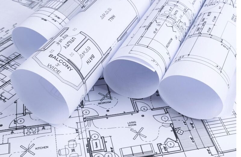 Rolled construction blueprints
